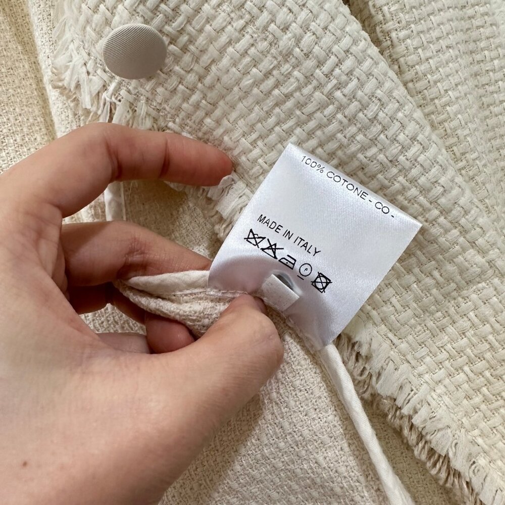 Hache Cream Tweed Blazer with Fringe Hem - Picture 7 of 9